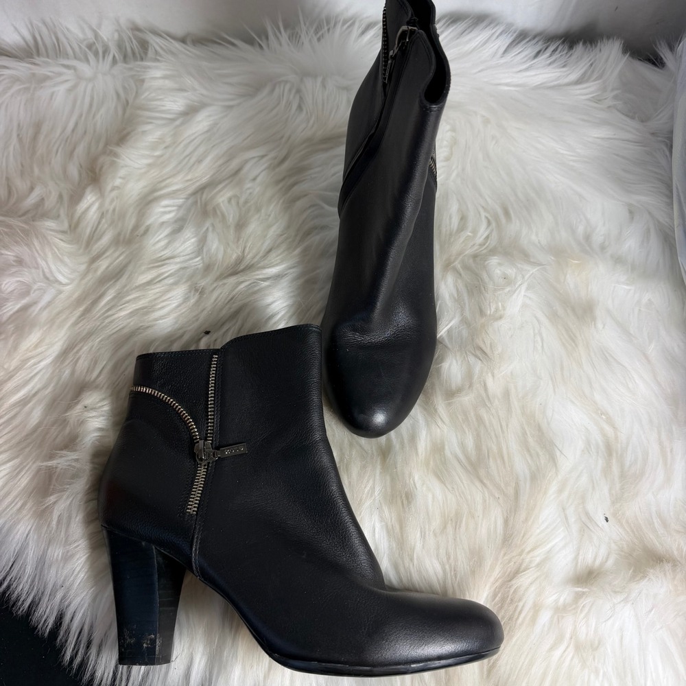 Geox Respira Black Leather Block Heel‎ Ankle Boots D13V8S 39